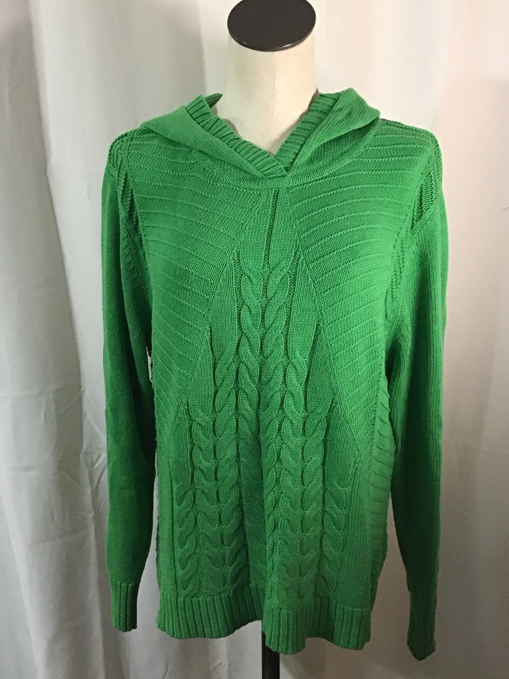 CAbi Green Cable-Knit Hooded Sweater